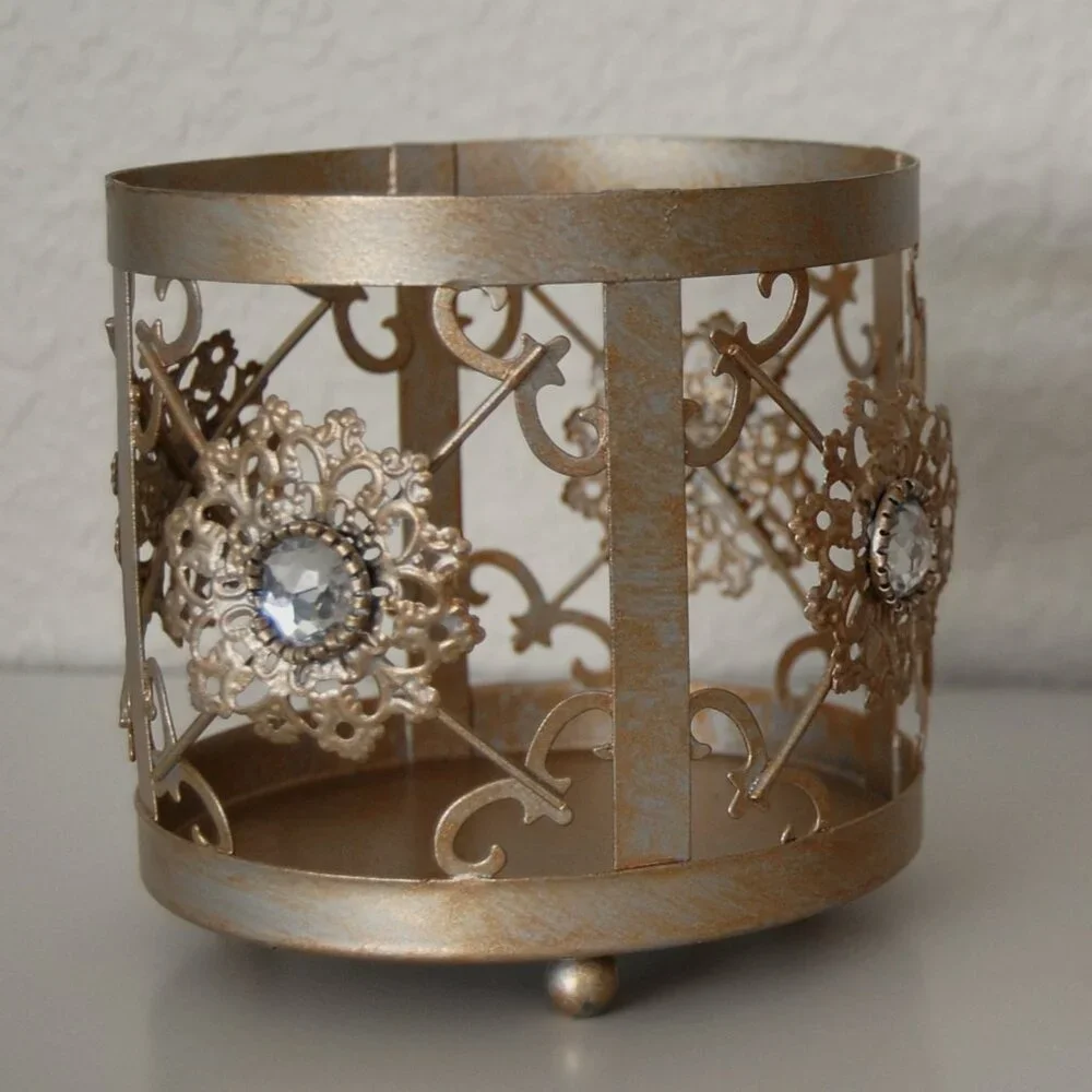 Pier 1, NEW Set of 2 Rustic Gold Candle Holders, 4.25